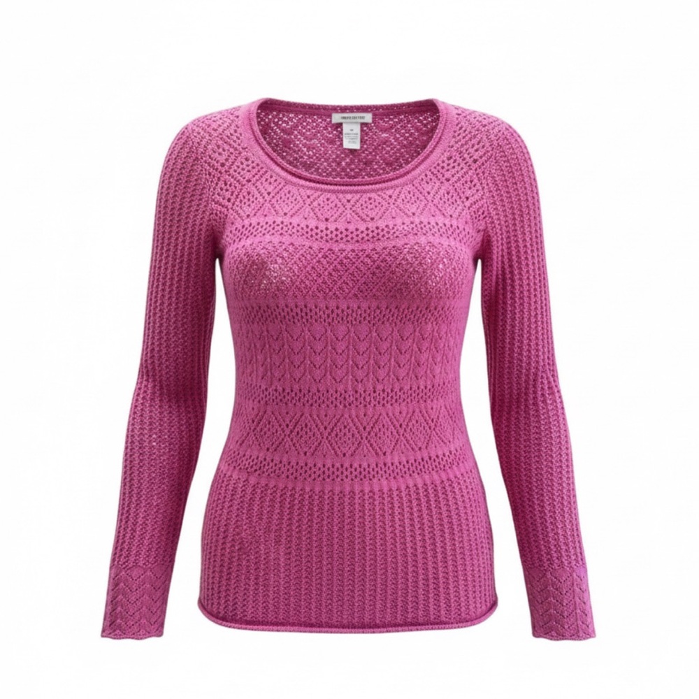 Women’s Spring Pink Loose Knit Crochet Long Sleeve Cotton Multi Seasonal Sweat…